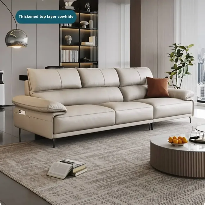 Italian Elegance and Light Luxury Leather Sofa