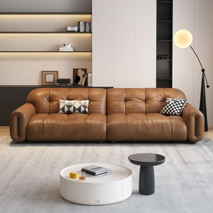 Vintage-style oil-waxed leather sofa