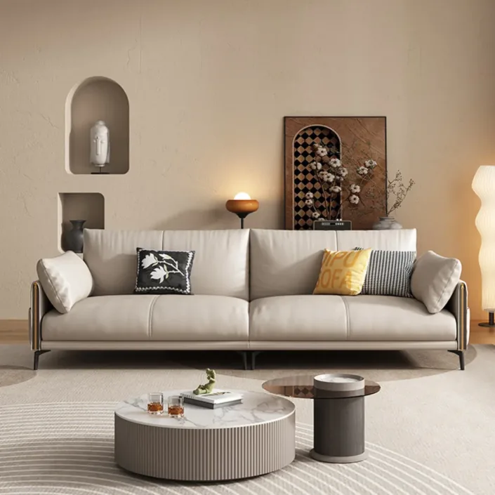 Globe Furnishings - Modern Minimalist Top-Grain Leather Vintage Style Sofa Globe Furnishings - Modern Minimalist Top-Grain Leather Vintage Style Sofa