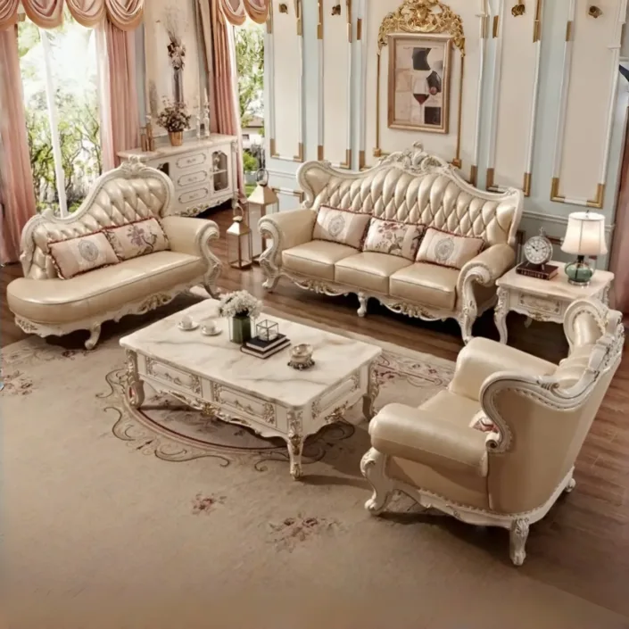 European Style Solid Wood Carved Palace Villa Sofa