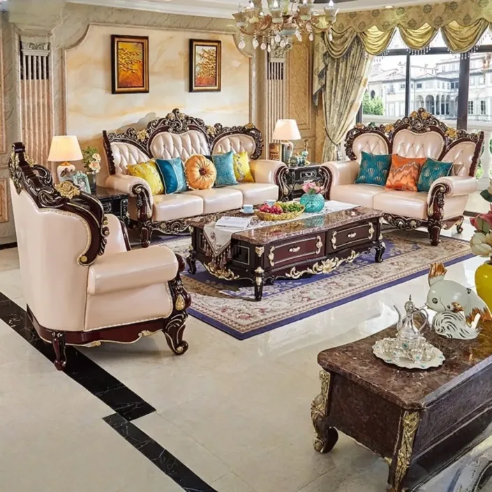 Globe Furnishings - European Classic Solid Wood Carved Villa Palace Sofa