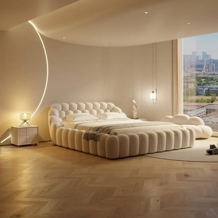 Cream-Style Fabric Soccer Bed