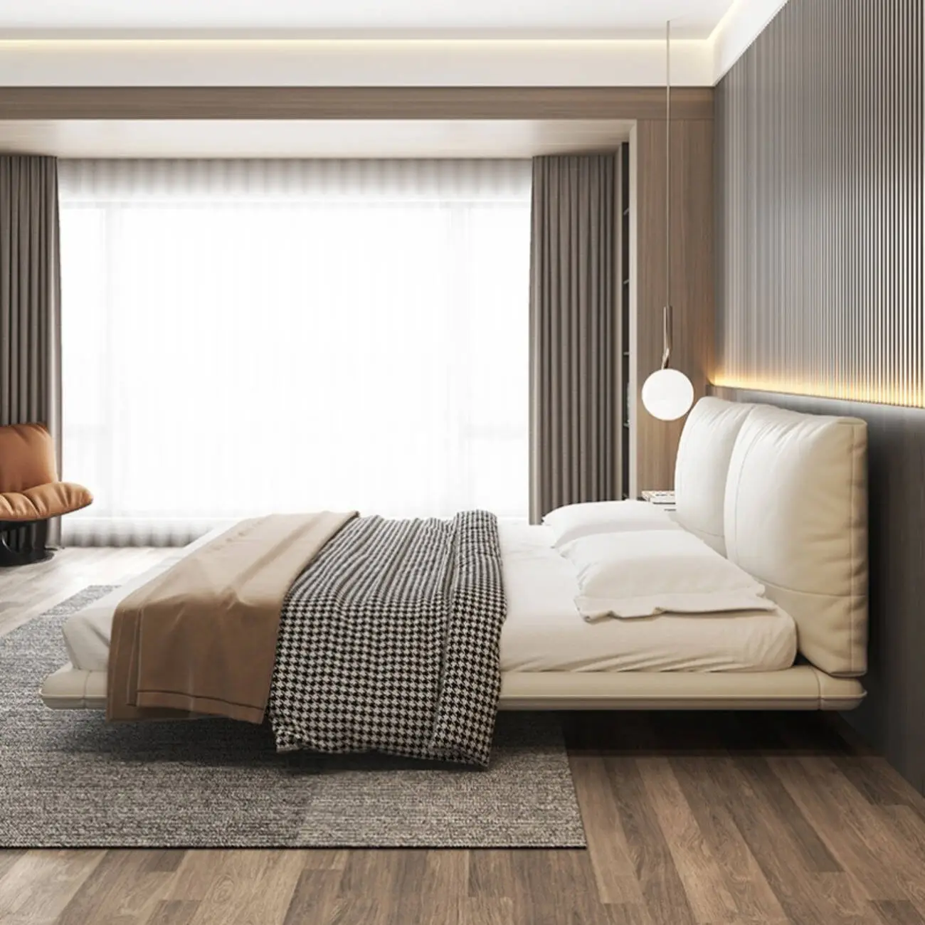 主图-02 Globe Furnishings - Floating-Style Italian Minimalist Leather Bed