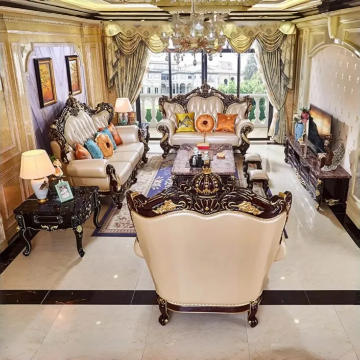 Globe Furnishings - European Style Solid Wood Carved Crown Luxury Villa Sofa Globe Furnishings - European Style Solid Wood Carved Crown Luxury Villa Sofa