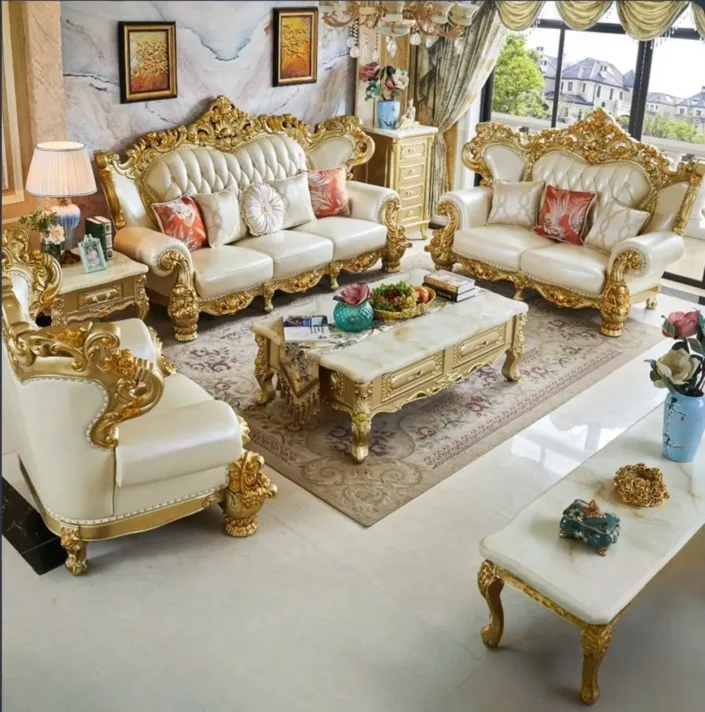 Royal Solid Wood Gold Carved European Style Sofa