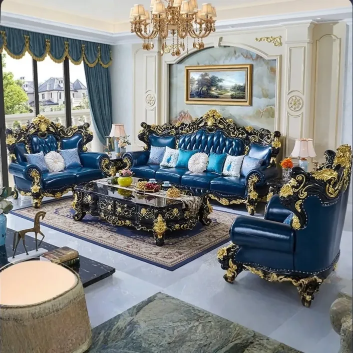 European Style First Layer Cowhide Palace Villa Sofa