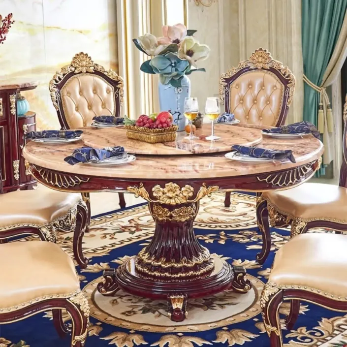 Globe Furnishings - European-style Palace Solid Wood Carved Dining Table and Chair Set Globe Furnishings - European-style Palace Solid Wood Carved Dining Table and Chair Set