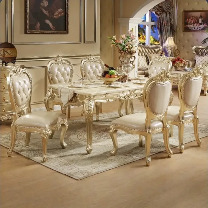 European Champagne Gold Palace Vintage Dining Chair Set