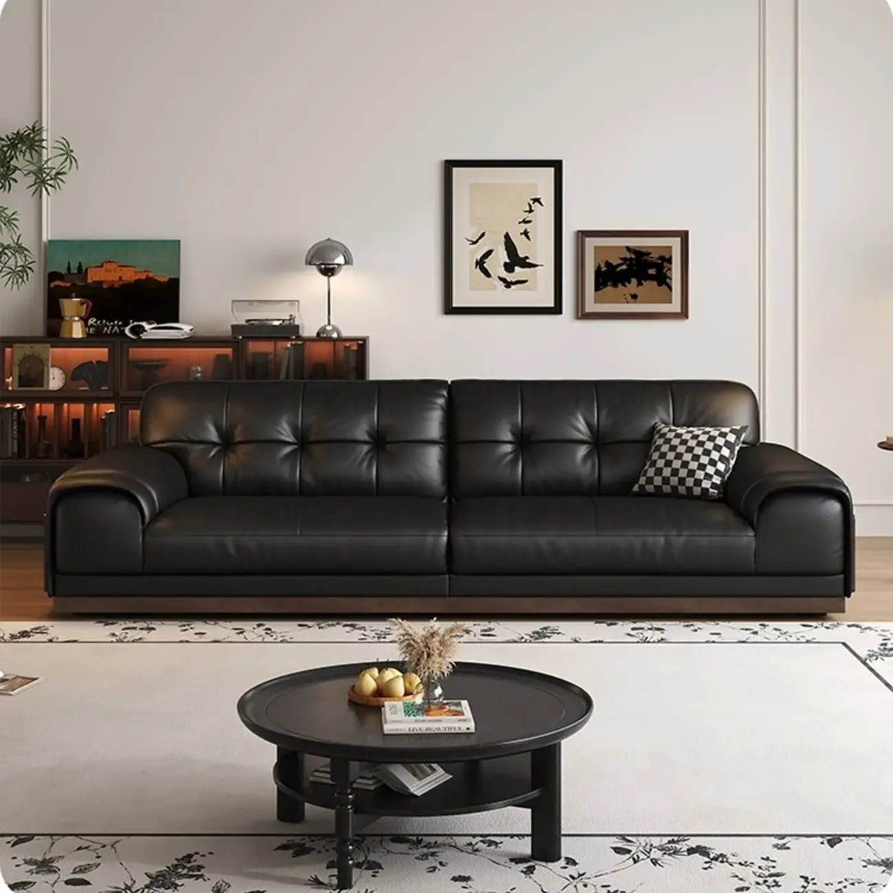 主图-02 Globe Furnishings - Vintage-Style Minimalist Modern Large Black Leather Sofa