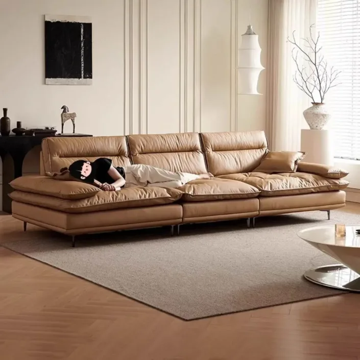 Sailboat-inspired minimalist genuine leather sofa