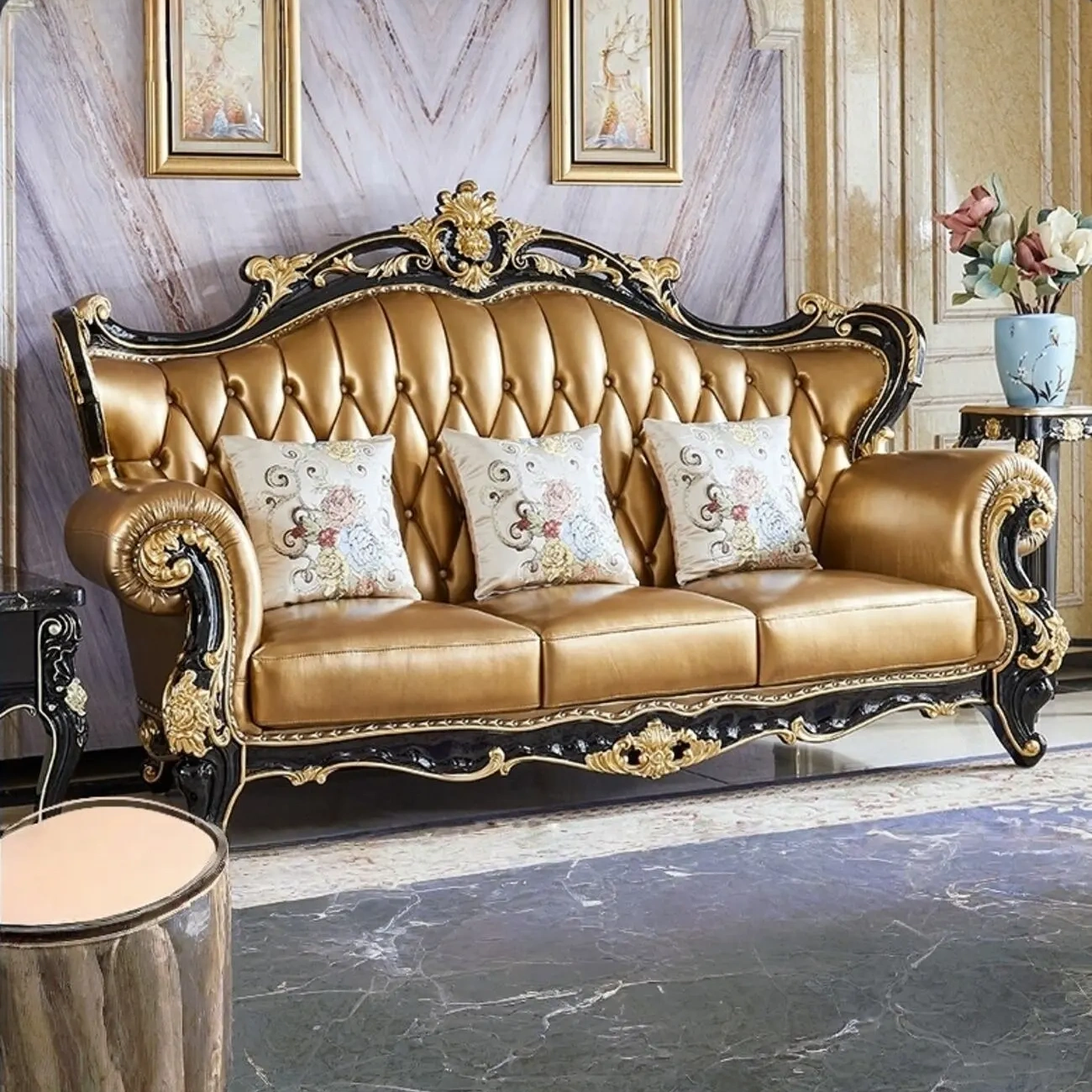 主图-02 Globe Furnishings - European Style solid Wood Double-sided Carved Villa Sofa