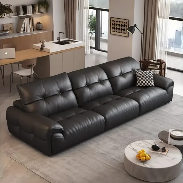 High-back adjustable genuine leather sofa