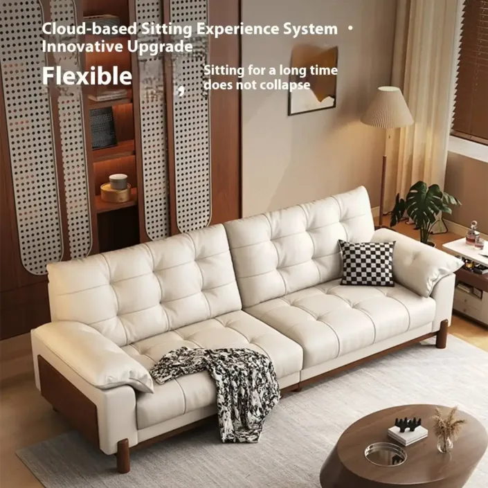 Globe Furnishings - Vintage Style New Cloud Solid Wood Leather Sofa Globe Furnishings - Vintage Style New Cloud Solid Wood Leather Sofa