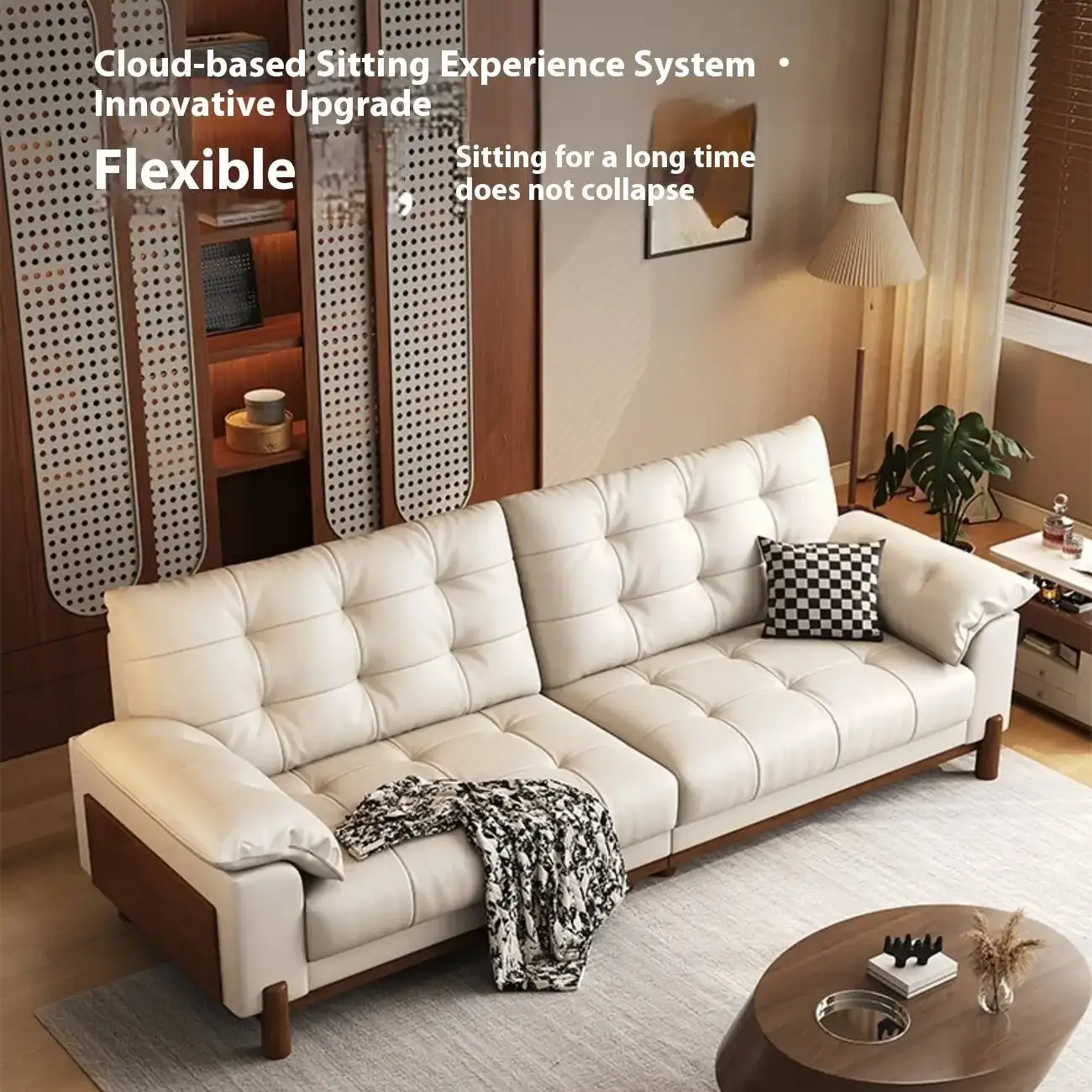 主图-02 Globe Furnishings - Vintage Style New Cloud Solid Wood Leather Sofa