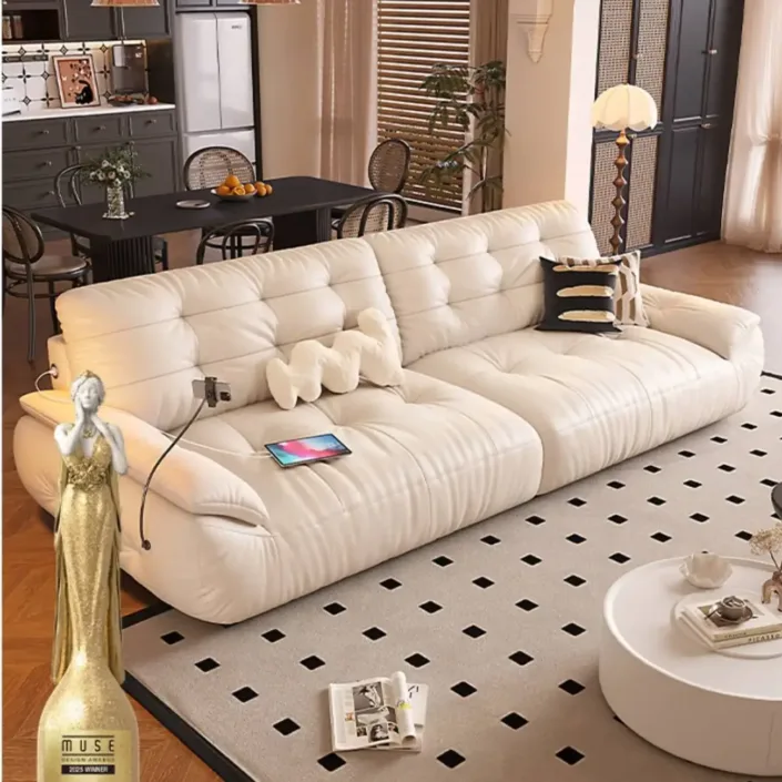 Rechargeable Cloud-Shaped Genuine Leather Sofa