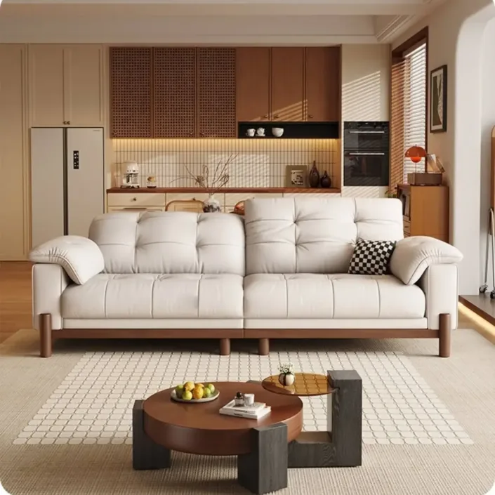 Globe Furnishings - Vintage Elegant Solid Wood Leather Sofa Globe Furnishings - Vintage Elegant Solid Wood Leather Sofa