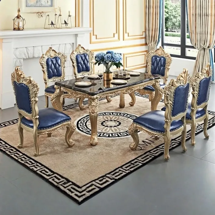 Globe Furnishings - European Style Villa Solid Wood Carved Dining Table And Chair Globe Furnishings - European Style Villa Solid Wood Carved Dining Table And Chair