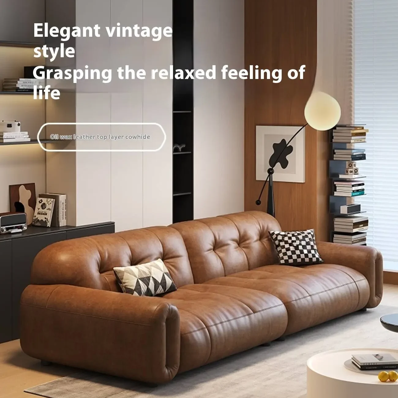 主图-02 Globe Furnishings - Vintage-style oil-waxed leather sofa