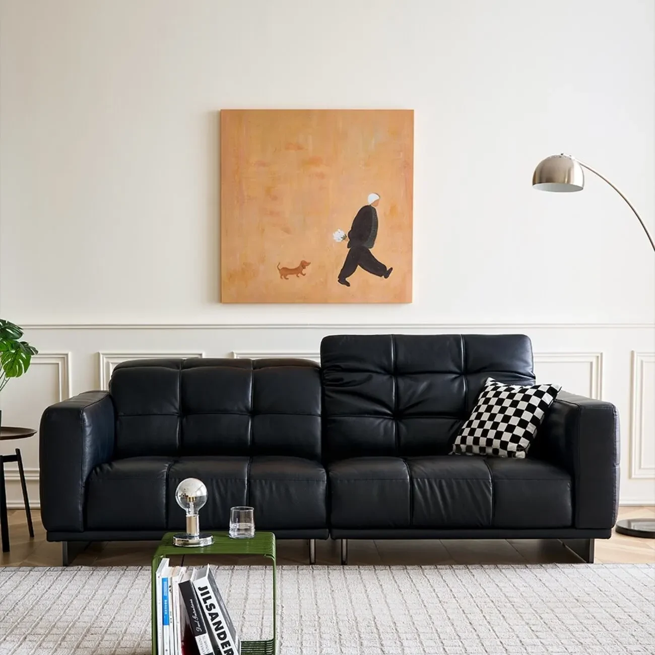 主图-02 Globe Furnishings - Bauhaus New Adjustable Head Layer Leather Sofa with Cushions