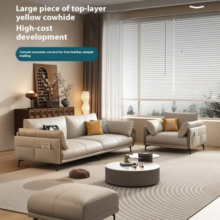 Globe Furnishings - Modern Minimalist Top-Grain Leather Vintage Style Sofa Globe Furnishings - Modern Minimalist Top-Grain Leather Vintage Style Sofa