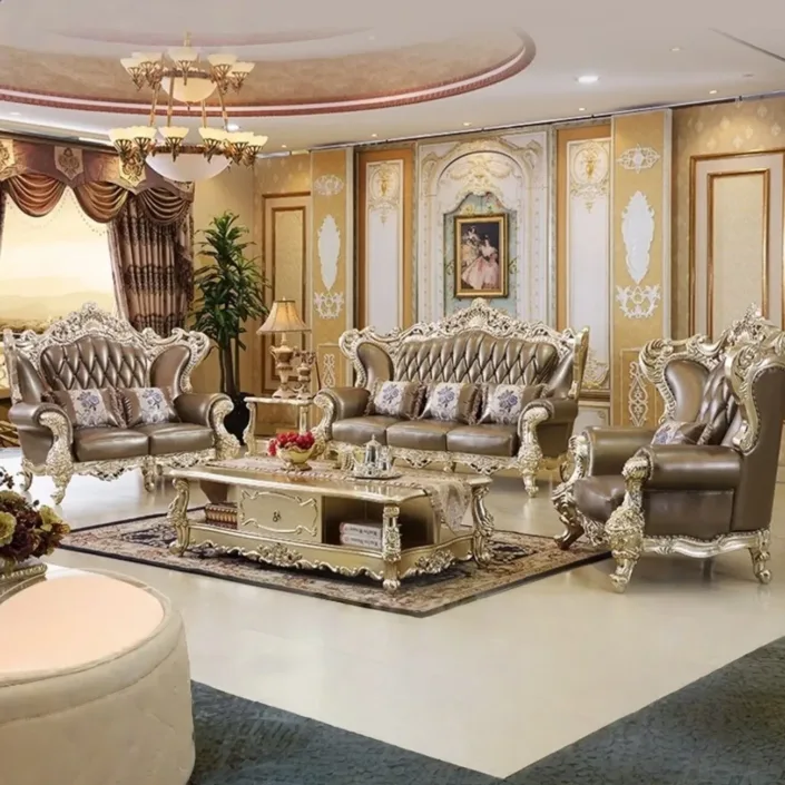 European Style First Layer Cowhide Palace Villa Sofa
