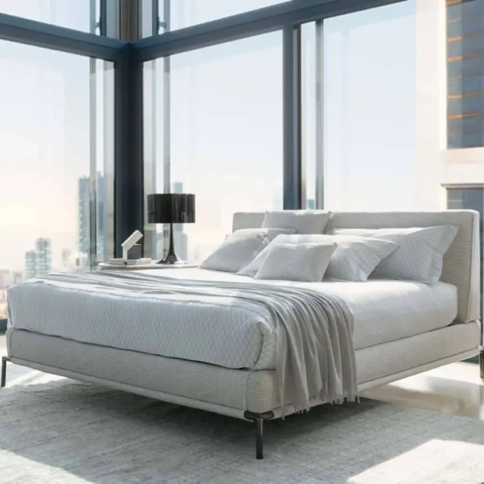 Globe Furnishings - Italian Minimalist Linen-Cotton FLOU Steel Bed Globe Furnishings - Italian Minimalist Linen-Cotton FLOU Steel Bed