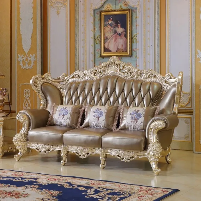 Globe Furnishings - European Style First Layer Cowhide Palace Villa Sofa Globe Furnishings - European Style First Layer Cowhide Palace Villa Sofa