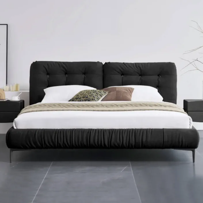Globe Furnishings - Italian Minimalist Frosted Fabric Cloud-Shaped High-Leg Bed Globe Furnishings - Italian Minimalist Frosted Fabric Cloud-Shaped High-Leg Bed