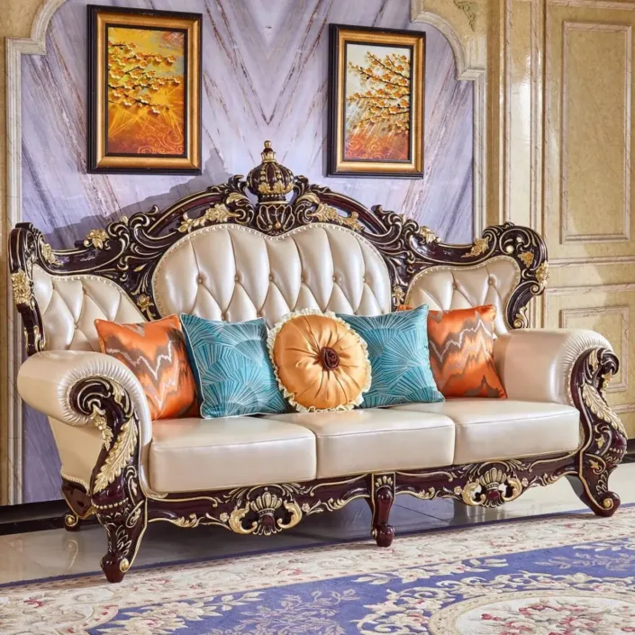 Globe Furnishings - European Style Solid Wood Carved Crown Luxury Villa Sofa Globe Furnishings - European Style Solid Wood Carved Crown Luxury Villa Sofa