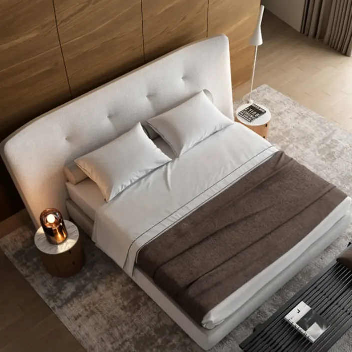 Globe Furnishings - Italian Minimalist Linen-Cotton Wide-Screen King Bed Globe Furnishings - Italian Minimalist Linen-Cotton Wide-Screen King Bed