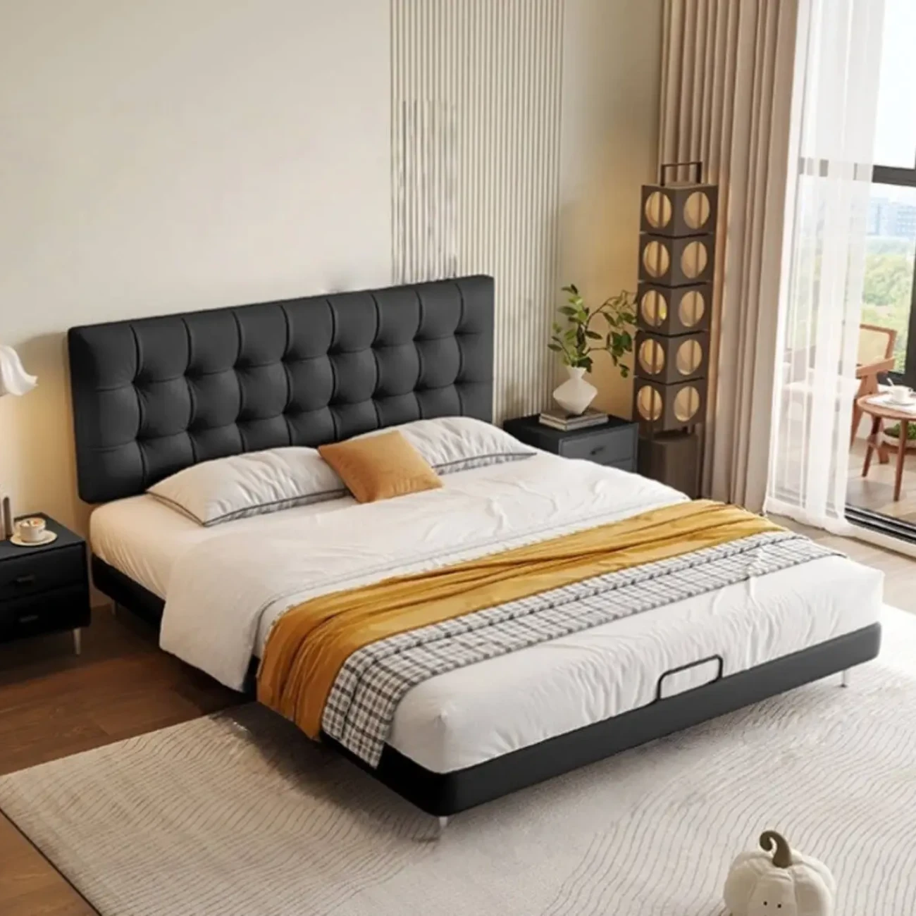 主图-03 Globe Furnishings - Italian-Style Waffle-Pattern Genuine Leather Bed