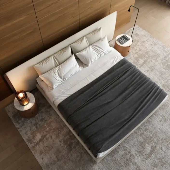 Globe Furnishings - Modern Minimalist Linen-Cotton Blend Wide-Screen YUME Bed Globe Furnishings - Modern Minimalist Linen-Cotton Blend Wide-Screen YUME Bed