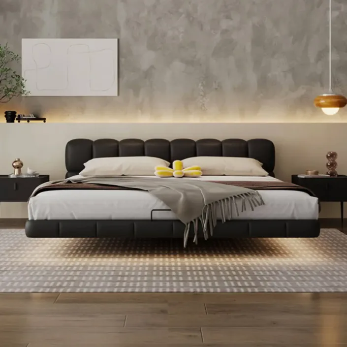 Italian Minimalist Genuine Leather Puff Suspended Bed