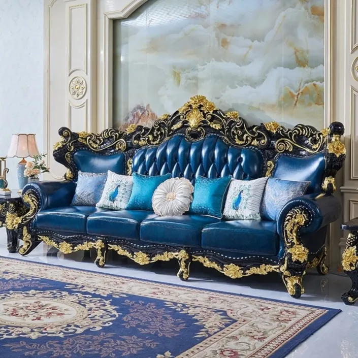 Globe Furnishings - European Style First Layer Cowhide Palace Villa Sofa Globe Furnishings - European Style First Layer Cowhide Palace Villa Sofa