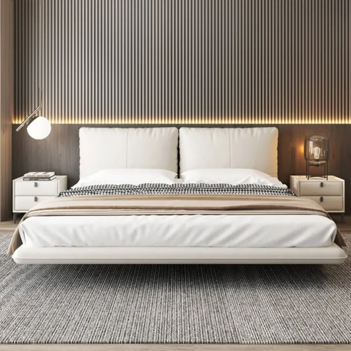 Globe Furnishings - Floating-Style Italian Minimalist Leather Bed Globe Furnishings - Floating-Style Italian Minimalist Leather Bed