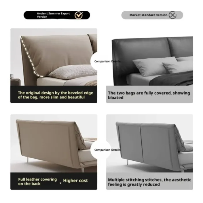 Globe Furnishings - Elephant Ear Bed Italian Minimalist Genuine Leather Bed Globe Furnishings - Elephant Ear Bed Italian Minimalist Genuine Leather Bed