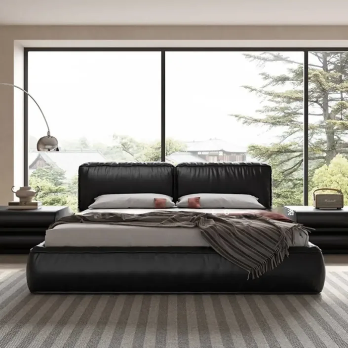 Globe Furnishings - Tofu Block Italian-Style Luxury Leather Bed Globe Furnishings - Tofu Block Italian-Style Luxury Leather Bed