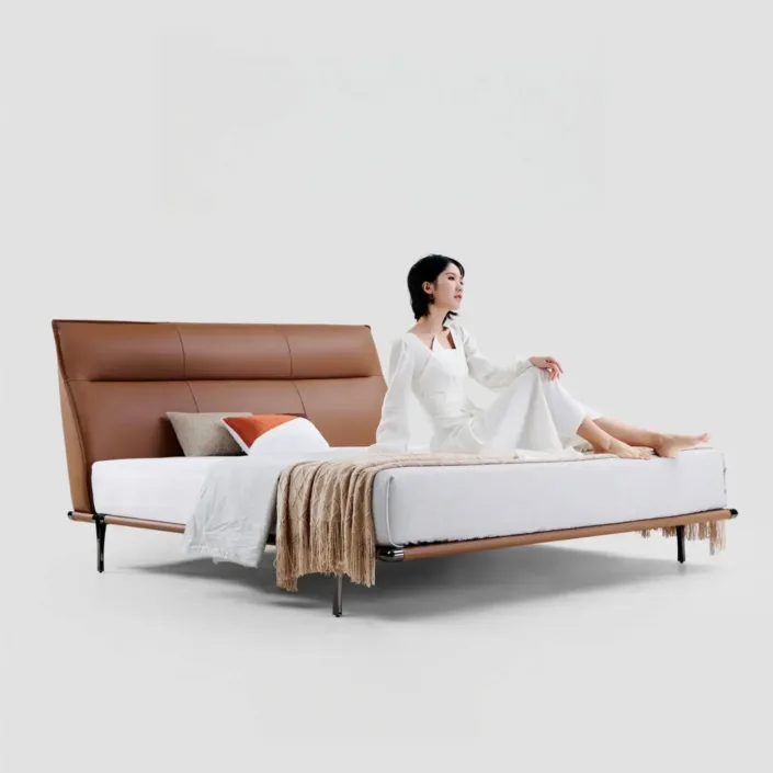 Globe Furnishings - Steel Frame Poltrona Frau Genuine Leather Bed Globe Furnishings - Steel Frame Poltrona Frau Genuine Leather Bed