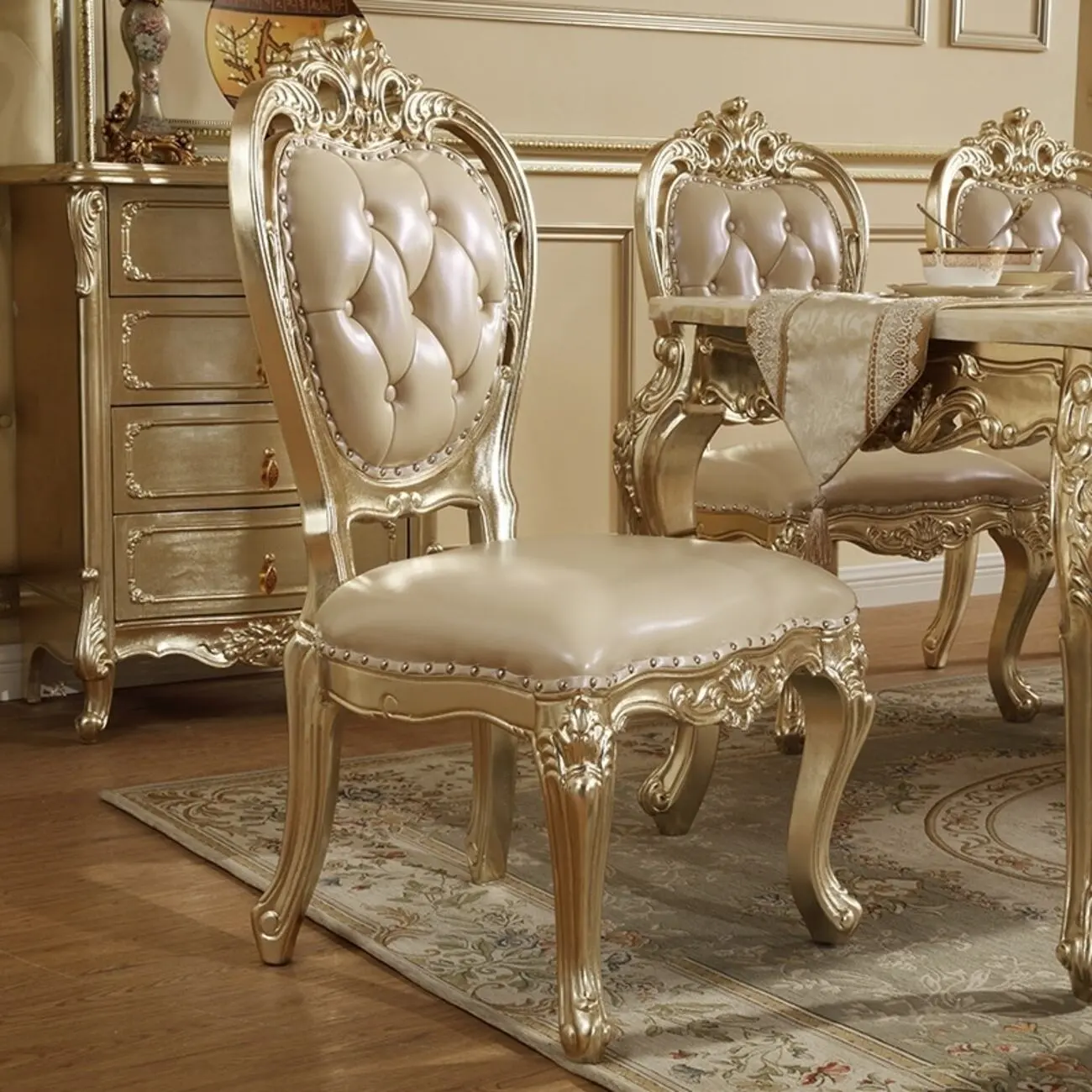 主图-03 Globe Furnishings - European Champagne Gold Palace Vintage Dining Chair Set