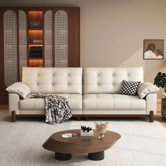 Globe Furnishings - Vintage Style New Cloud Solid Wood Leather Sofa Globe Furnishings - Vintage Style New Cloud Solid Wood Leather Sofa