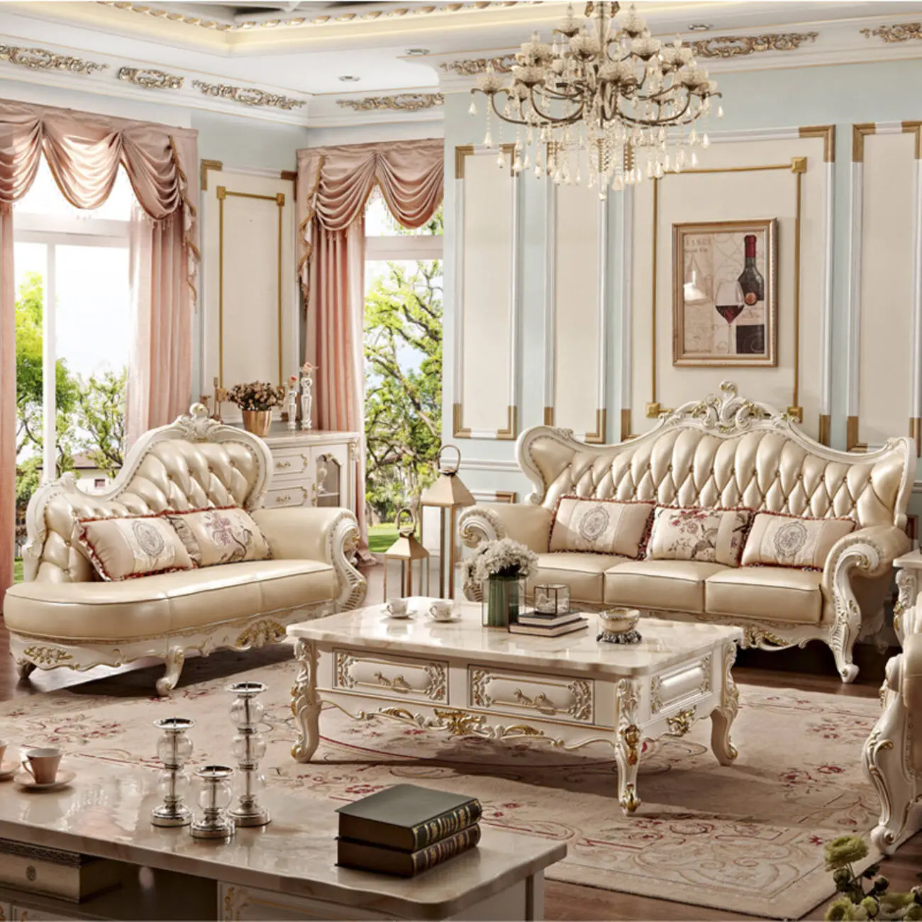 主图-03 Globe Furnishings - European Style Solid Wood Carved Palace Villa Sofa
