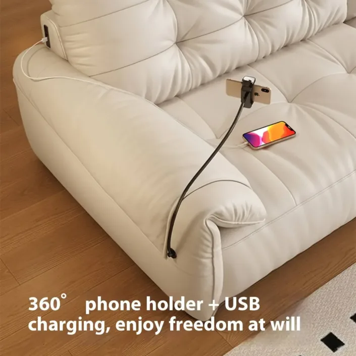 Globe Furnishings - Cream Style Minimalist Rechargeable Leather Sofa Globe Furnishings - Cream Style Minimalist Rechargeable Leather Sofa
