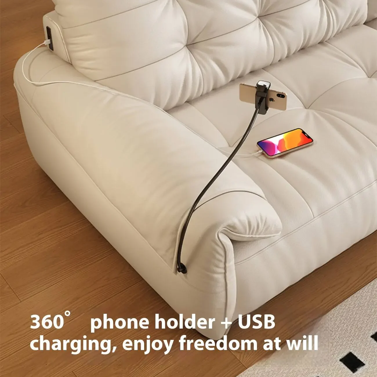 主图-03 Globe Furnishings - Cream Style Minimalist Rechargeable Leather Sofa