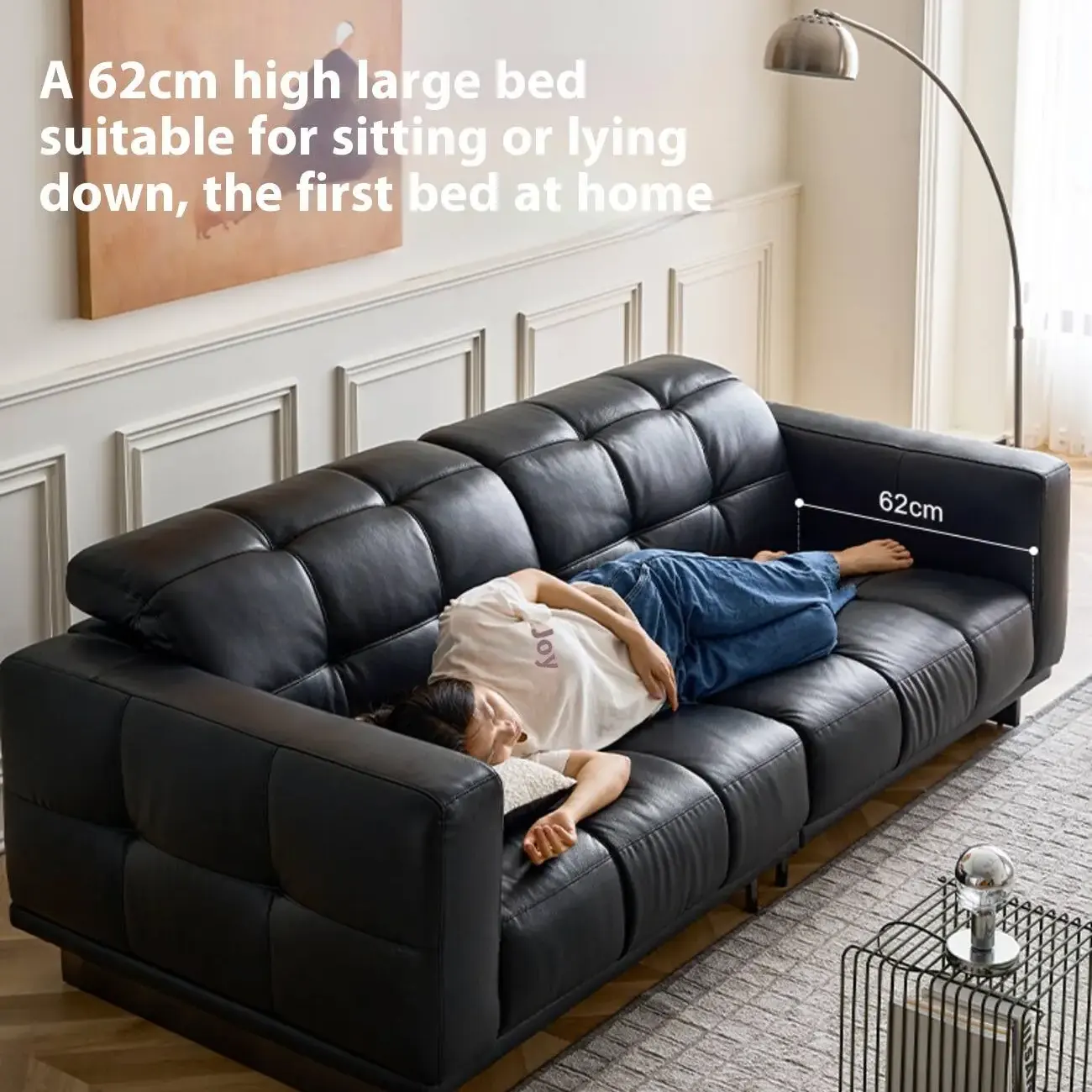 主图-03 Globe Furnishings - Bauhaus New Adjustable Head Layer Leather Sofa with Cushions