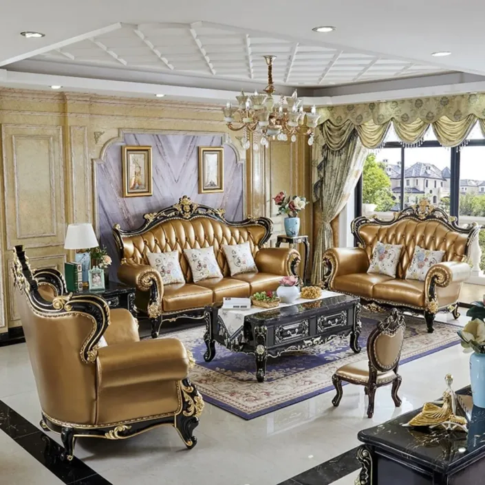 European Style solid Wood Double-sided Carved Villa Sofa