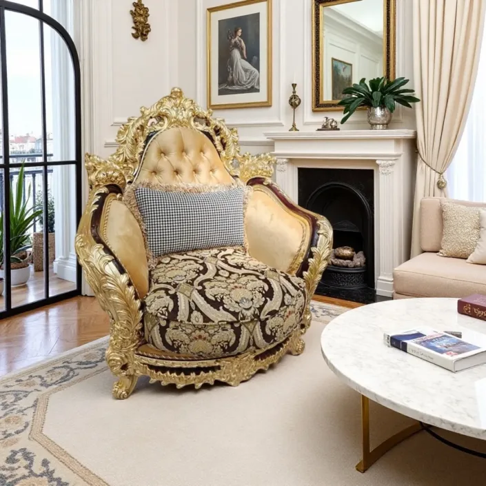 Globe Furnishings - French Court Solid Wood Carved Gold Foil Sofa Globe Furnishings - French Court Solid Wood Carved Gold Foil Sofa