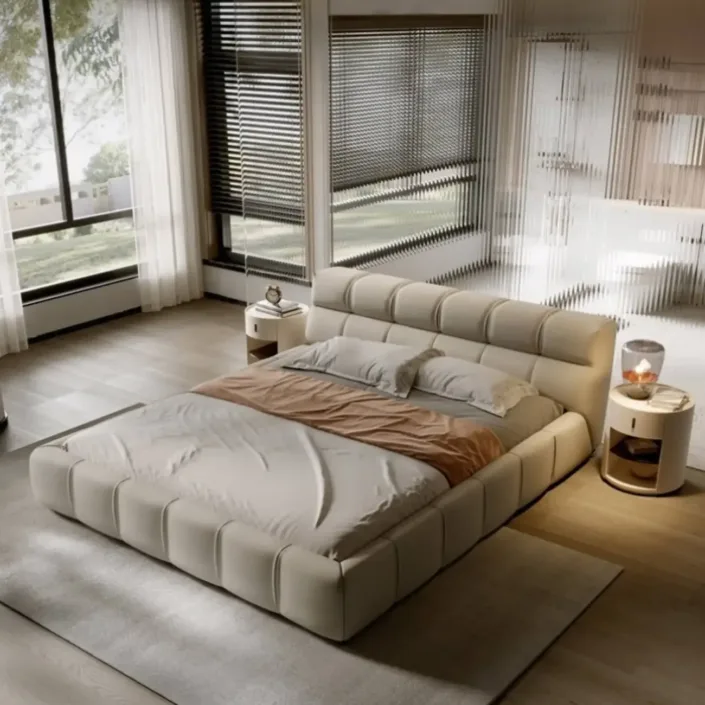 Globe Furnishings - Italian Genuine Leather Puff Bed Globe Furnishings - Italian Genuine Leather Puff Bed
