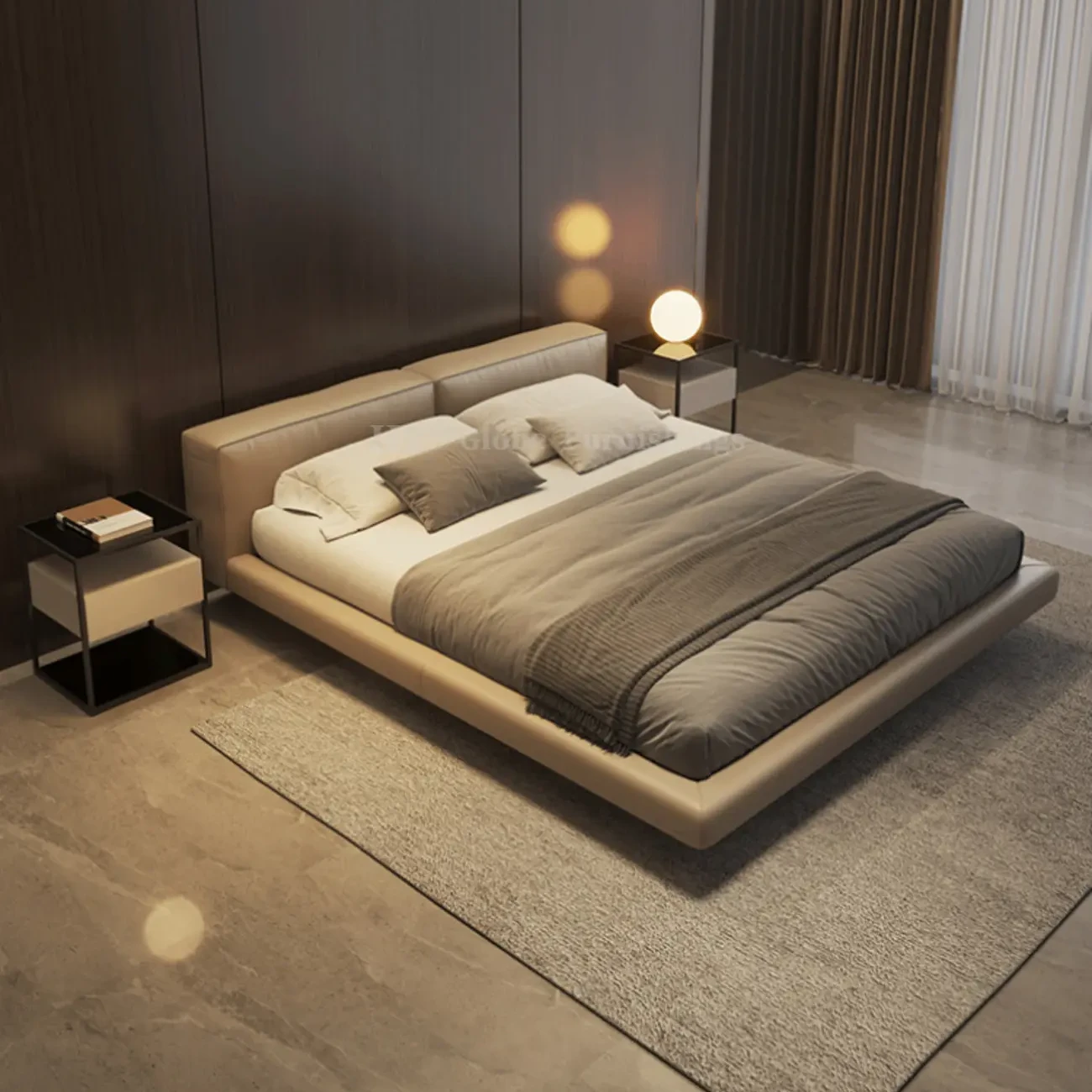 主图-04 Globe Furnishings - Caleb Italian Minimalist Floating Leather Bed