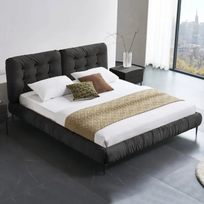 Globe Furnishings - Italian Minimalist Frosted Fabric Cloud-Shaped High-Leg Bed Globe Furnishings - Italian Minimalist Frosted Fabric Cloud-Shaped High-Leg Bed