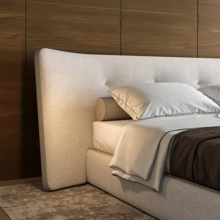 Globe Furnishings - Italian Minimalist Linen-Cotton Wide-Screen King Bed Globe Furnishings - Italian Minimalist Linen-Cotton Wide-Screen King Bed